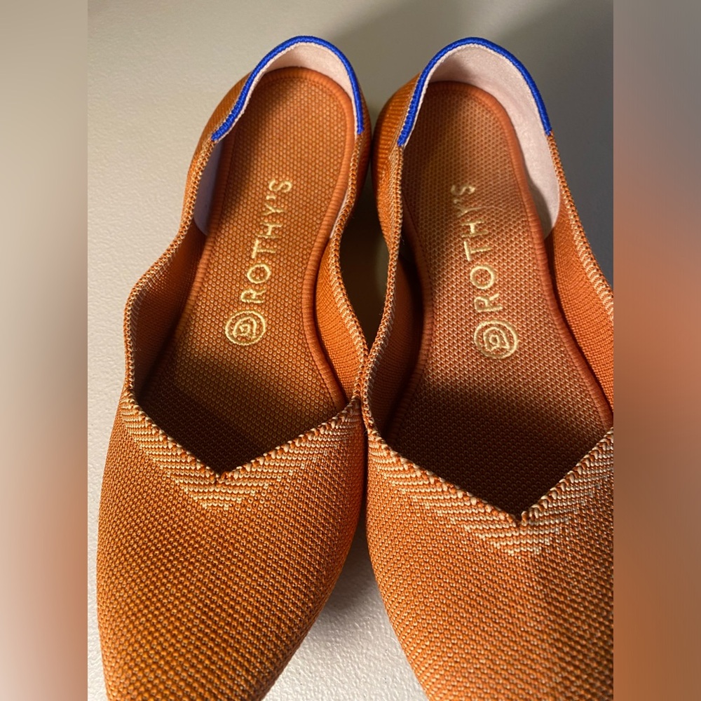 Rothy's Shoes Women 7W The Point Flat Knit Pointed Toe Amber Orange Washable - Picture 5 of 9